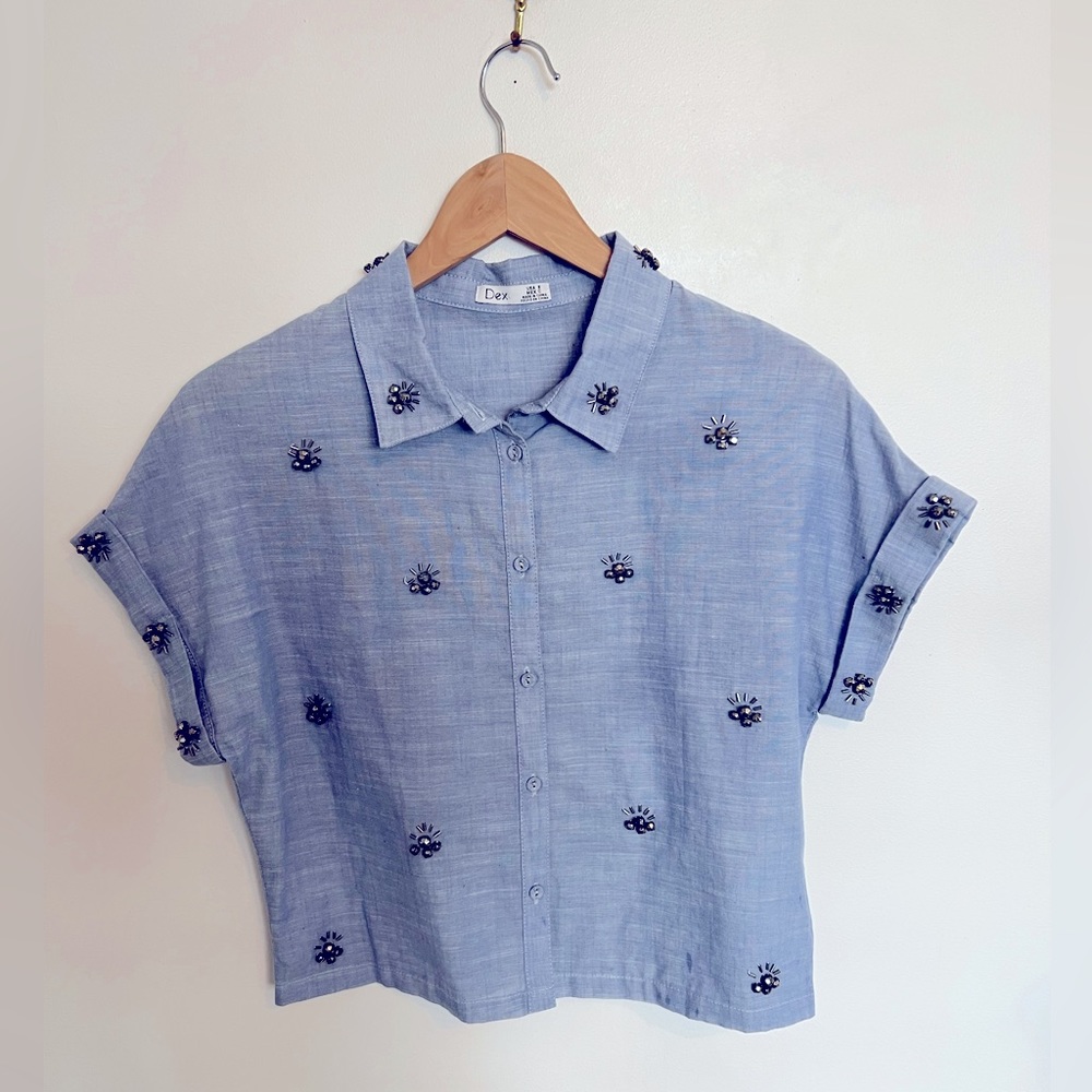 Dex Embellished Button-up Crop Shirt